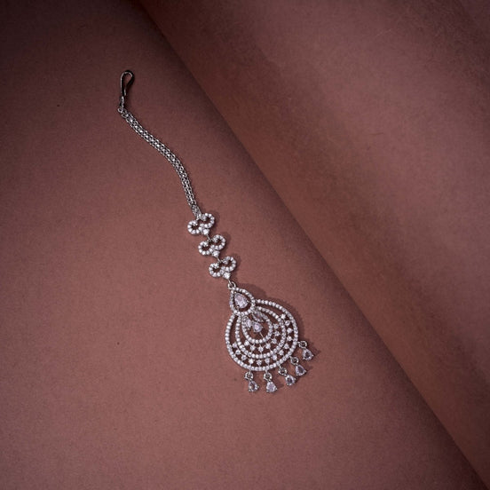 Rhodium Plated Ornate Bloom Traditional Maang Tikka - Opal Touch