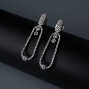 Rhodium Plated Pave American Diamond Oval Drop Earrings - Opal Touch