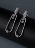 Rhodium Plated Pave American Diamond Oval Drop Earrings - Opal Touch