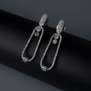 Rhodium Plated Pave American Diamond Oval Drop Earrings - Opal Touch