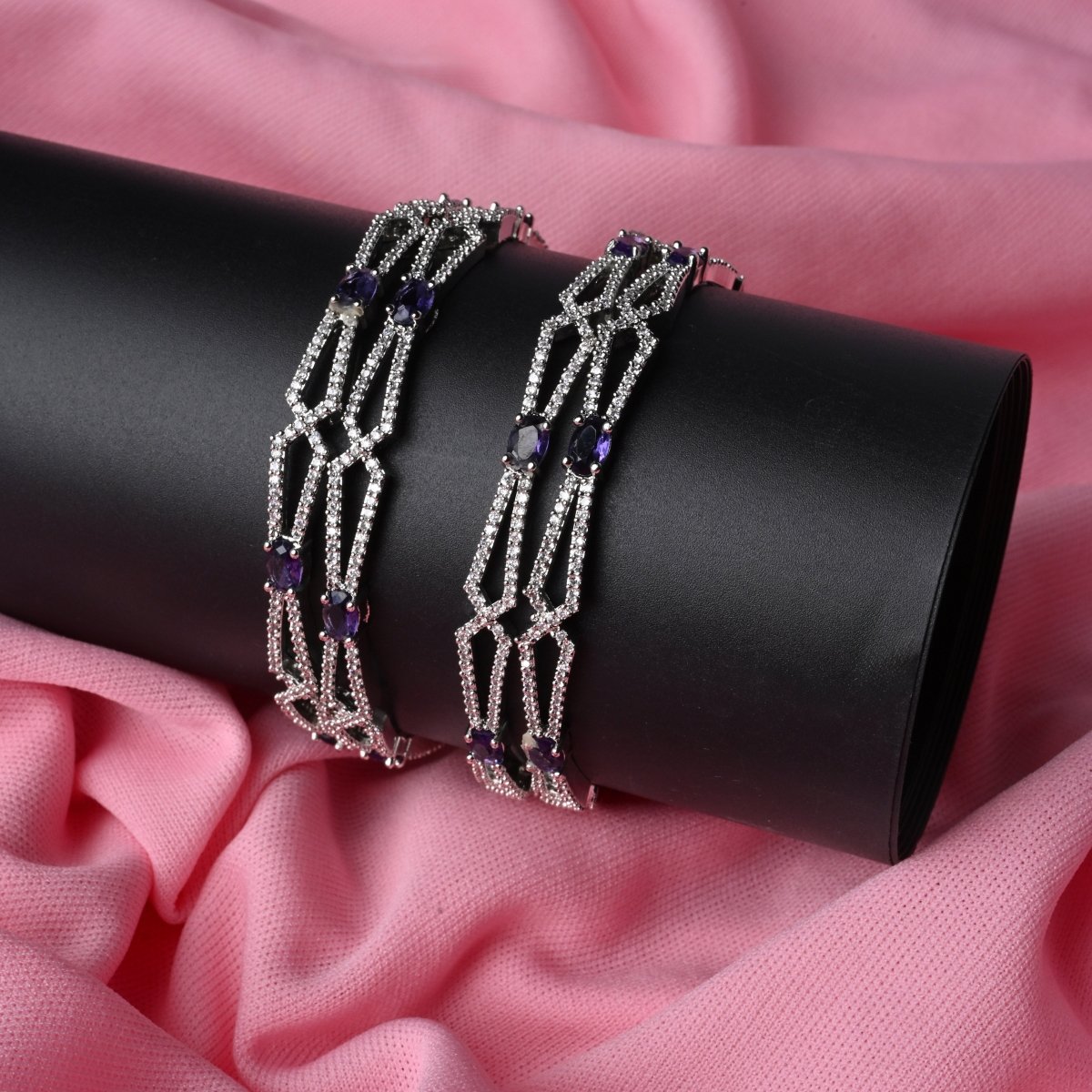 Rhodium Plated Stone Studded Bangle Set (Pack of 4) - Opal Touch