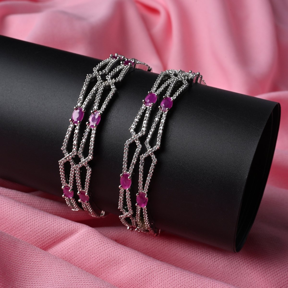 Rhodium Plated Stone Studded Bangle Set (Pack of 4) - Opal Touch