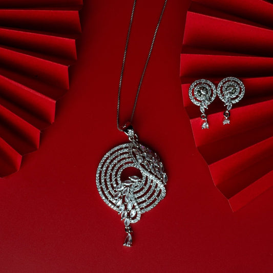 Rhodium Plated Zirconia Necklace and Earring Set - Opal Touch