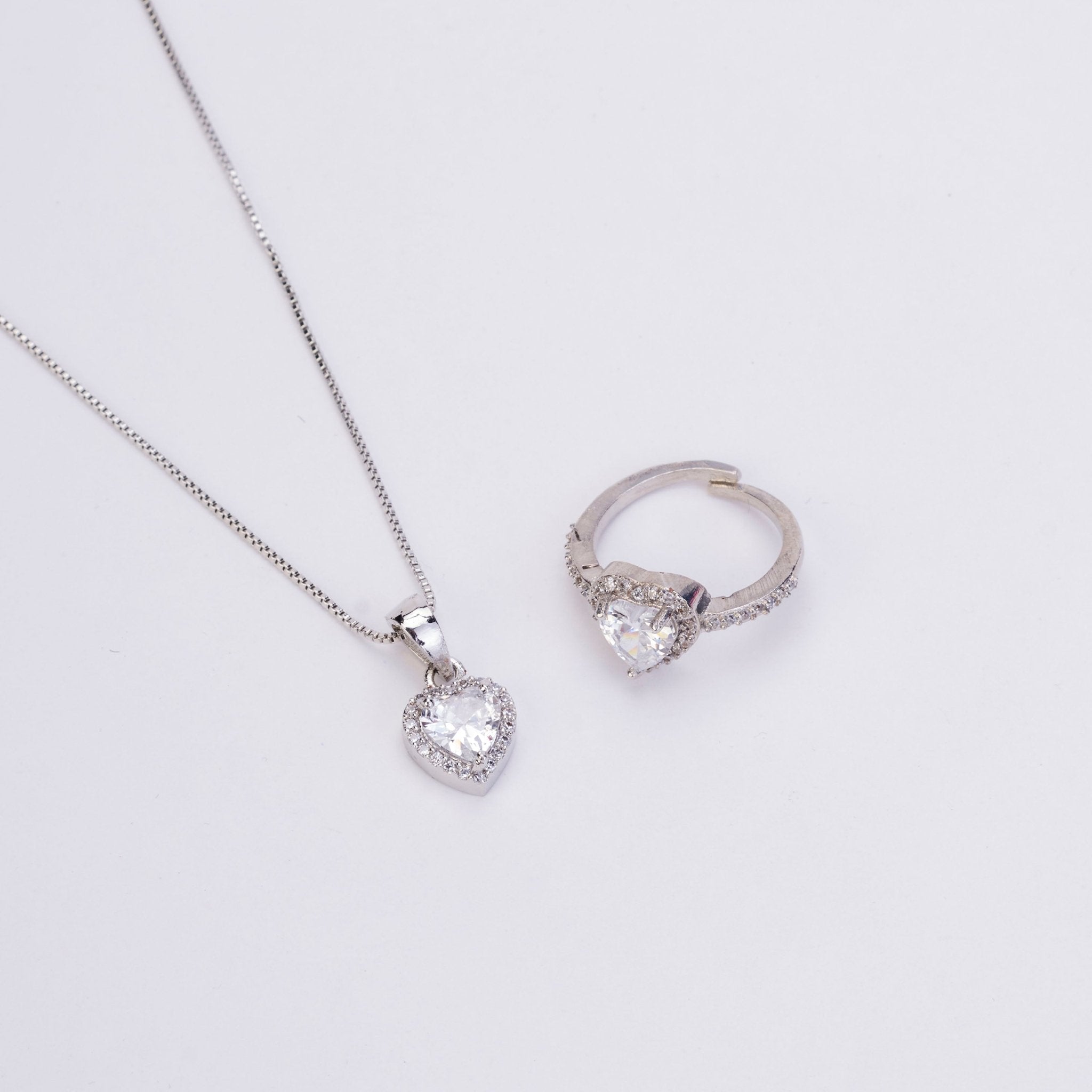 Rhodium Radiance Locket and Ring Combo - Opal Touch