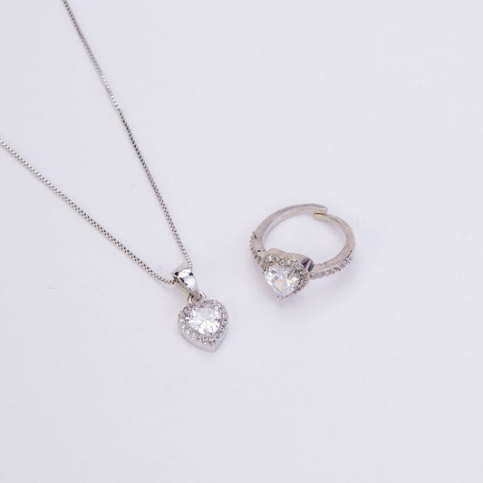 Rhodium Radiance Locket and Ring Combo - Opal Touch