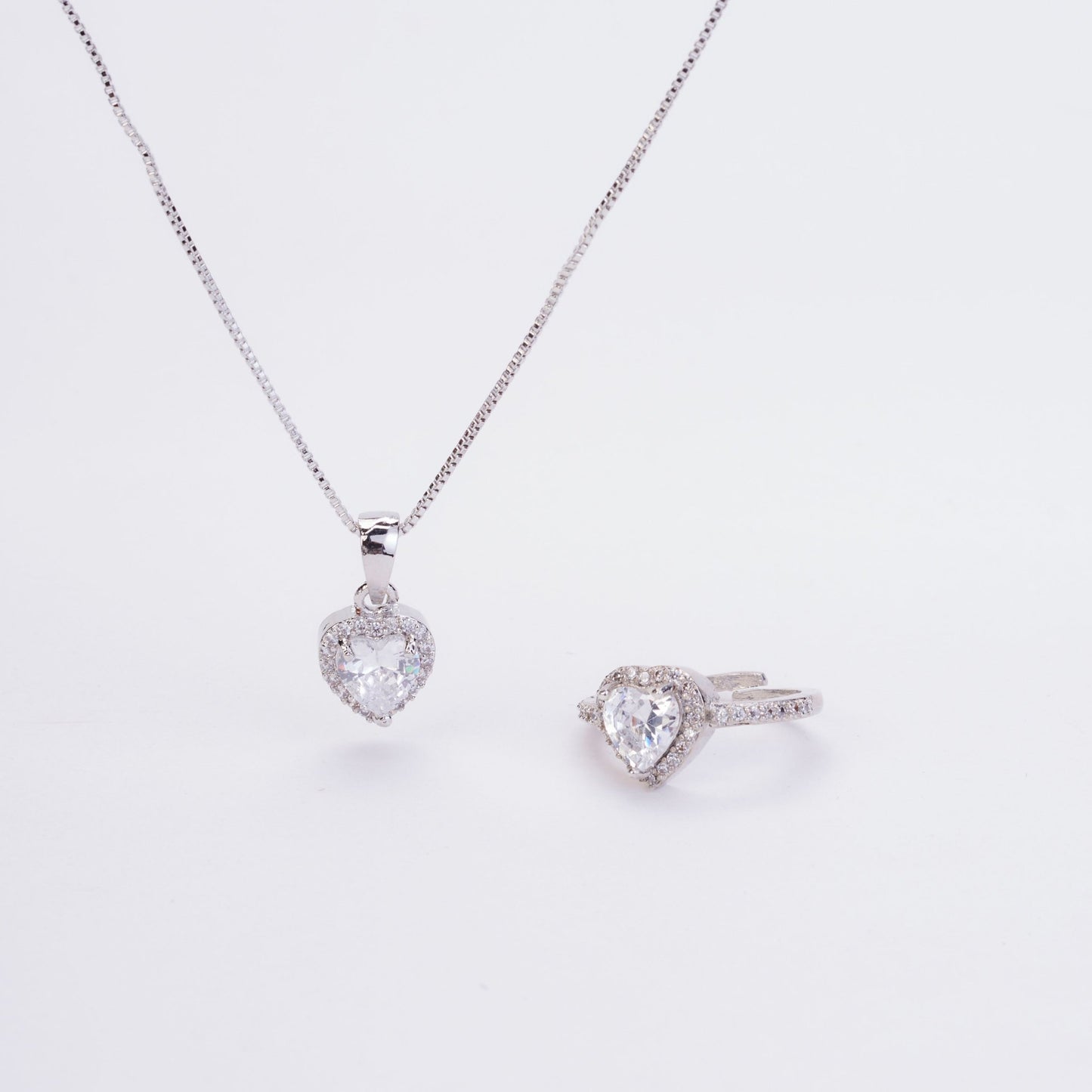 Rhodium Radiance Locket and Ring Combo - Opal Touch