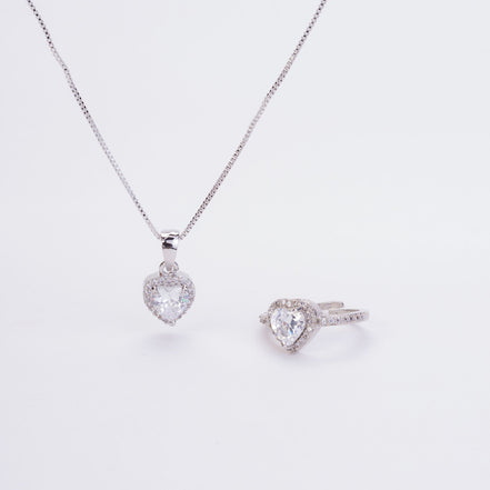 Rhodium Radiance Locket and Ring Combo - Opal Touch