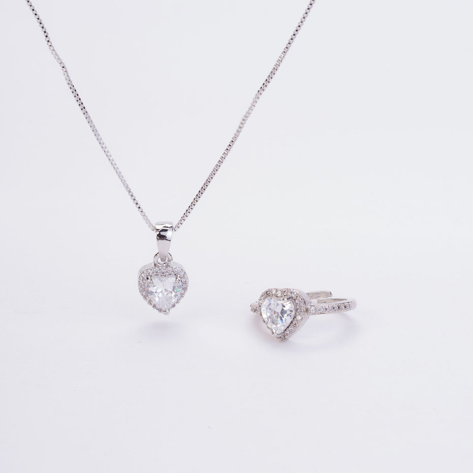 Rhodium Radiance Locket and Ring Combo - Opal Touch