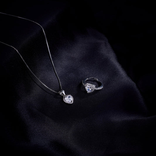 Opal Touch - Rhodium Radiance Locket and Ring Combo - Combo