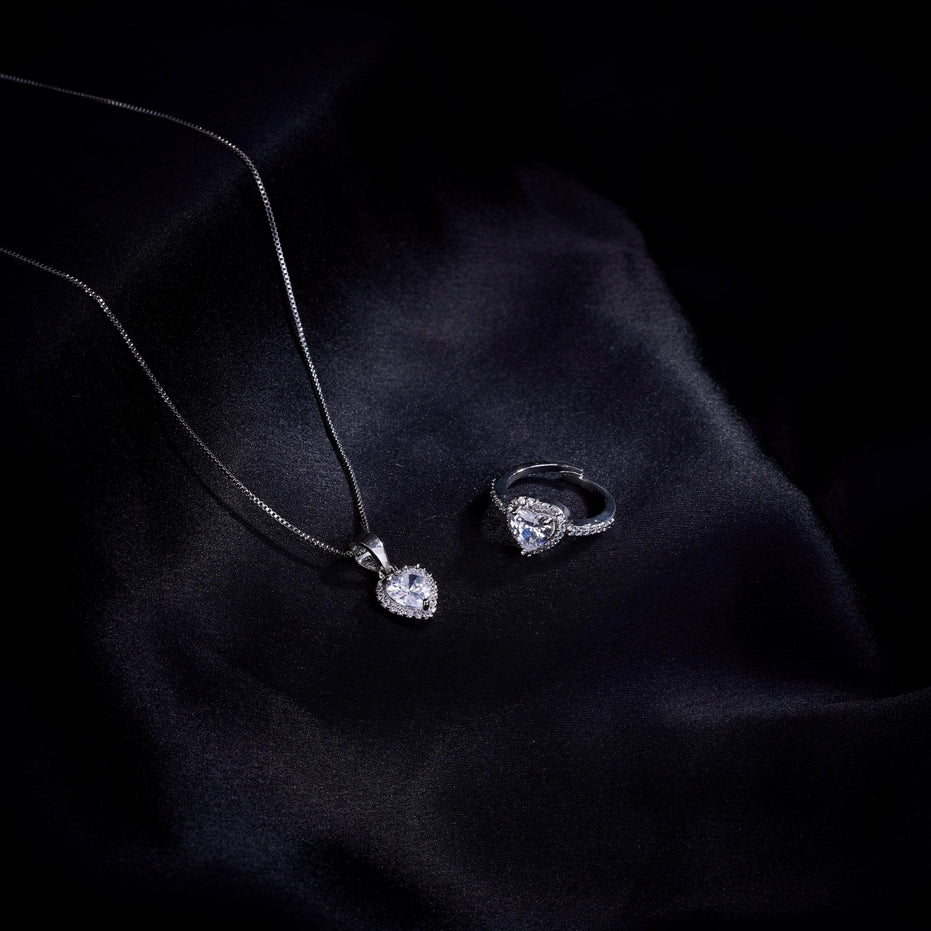 Opal Touch - Rhodium Radiance Locket and Ring Combo - Combo