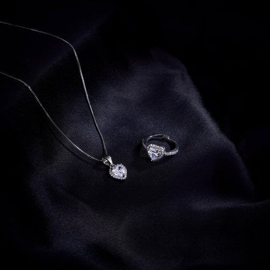 Opal Touch - Rhodium Radiance Locket and Ring Combo - Combo