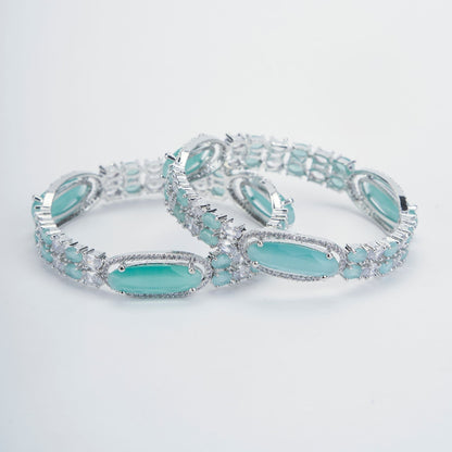 Opal Touch - Rhodium Rose Mint Bangles Set (Pack of 2) - Bangles