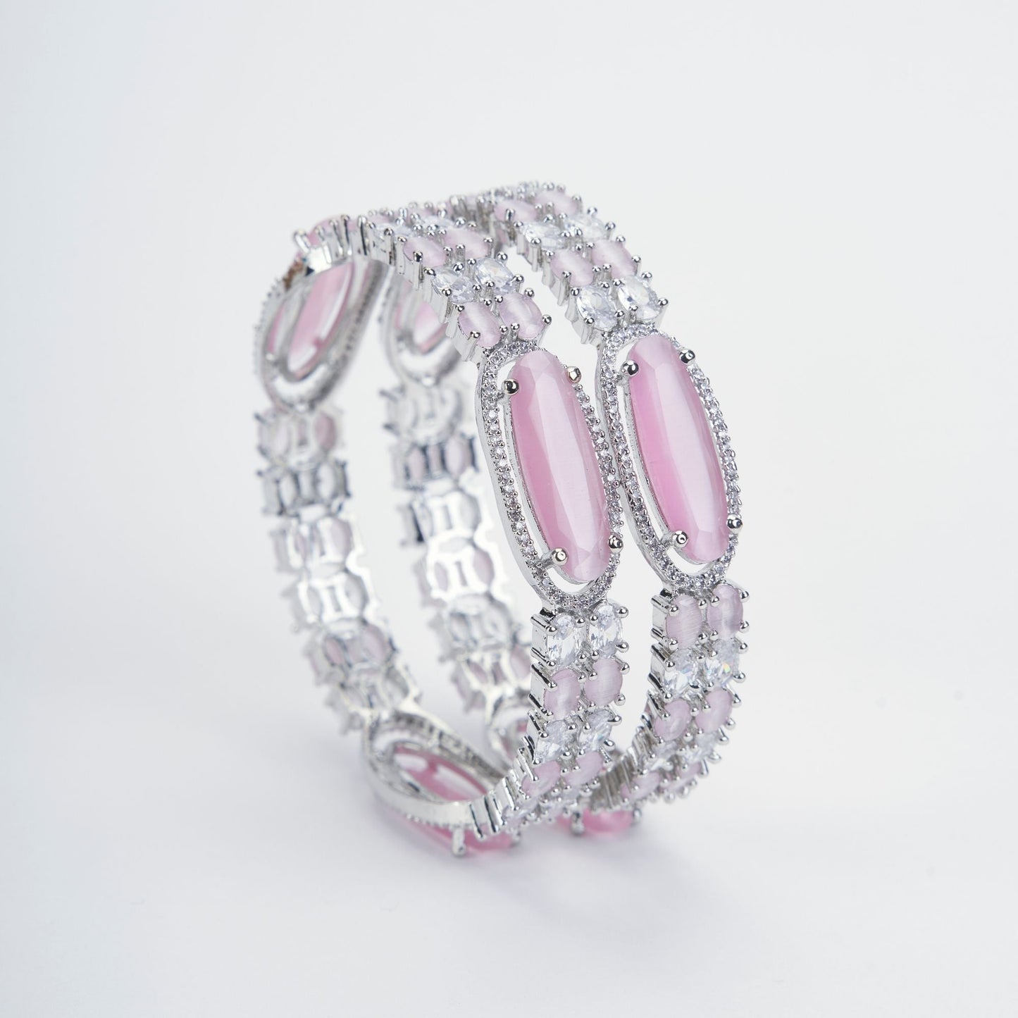 Opal Touch - Rhodium Rose Mint Bangles Set (Pack of 2) - Bangles