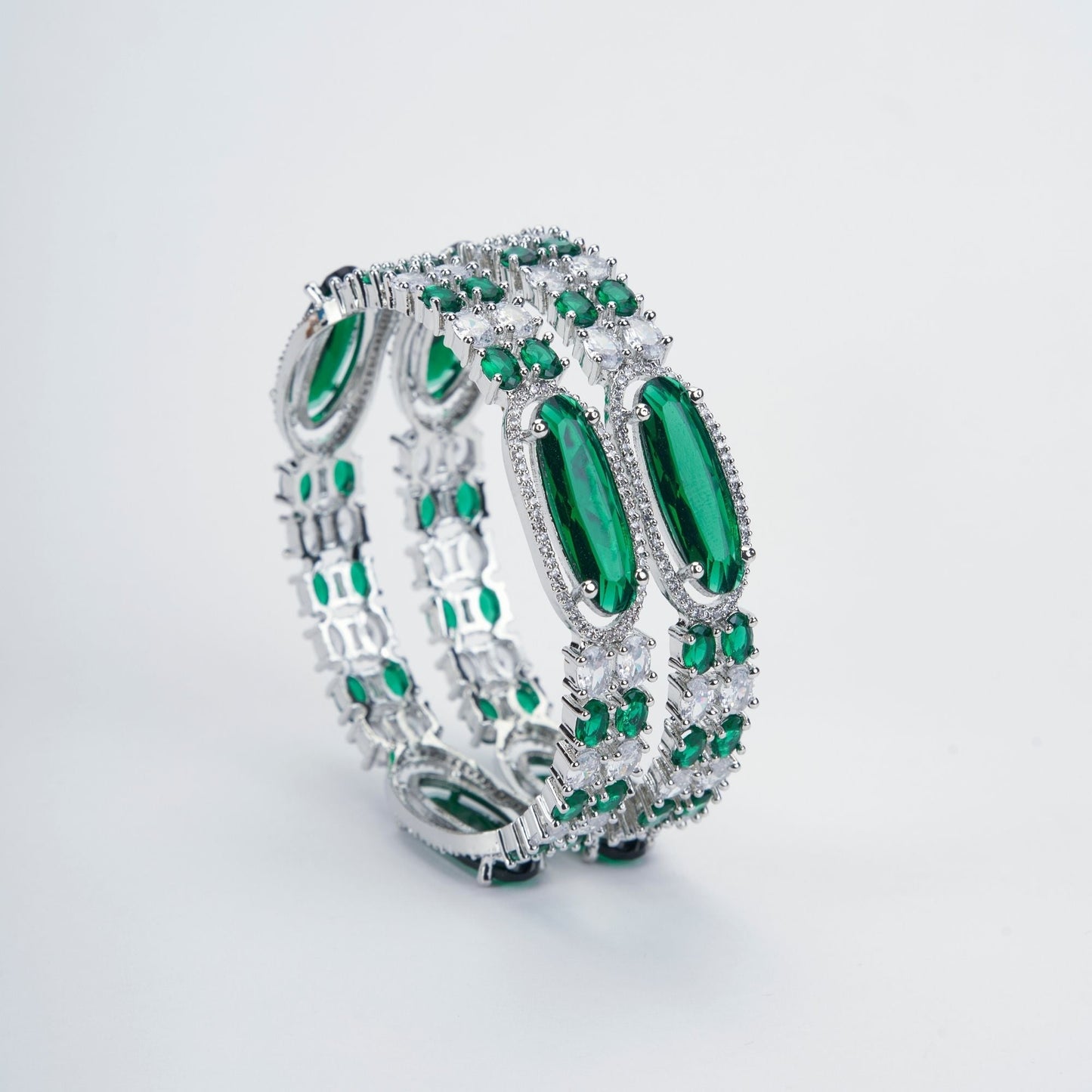 Opal Touch - Rhodium Rose Mint Bangles Set (Pack of 2) - Bangles