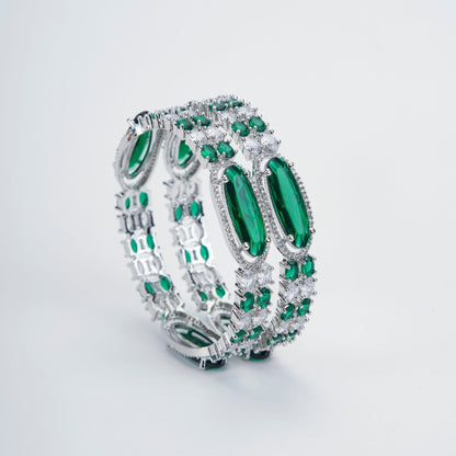 Opal Touch - Rhodium Rose Mint Bangles Set (Pack of 2) - Bangles