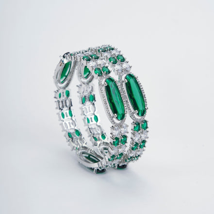 Opal Touch - Rhodium Rose Mint Bangles Set (Pack of 2) - Bangles