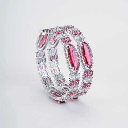 Opal Touch - Rhodium Rose Mint Bangles Set (Pack of 2) - Bangles