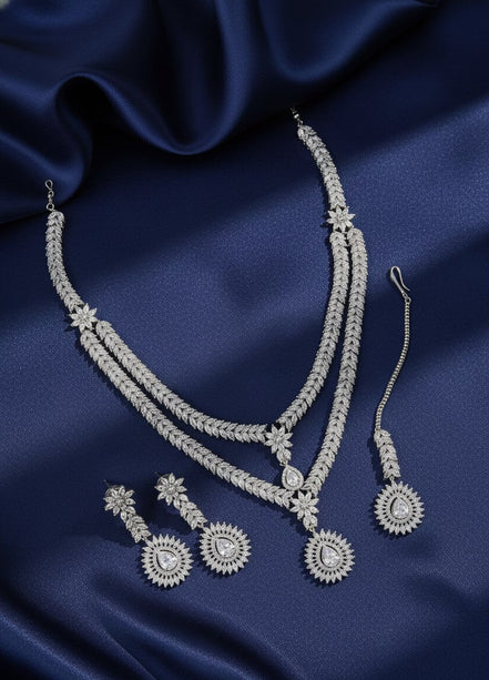 Rhodium White Pearl Necklace - Opal Touch