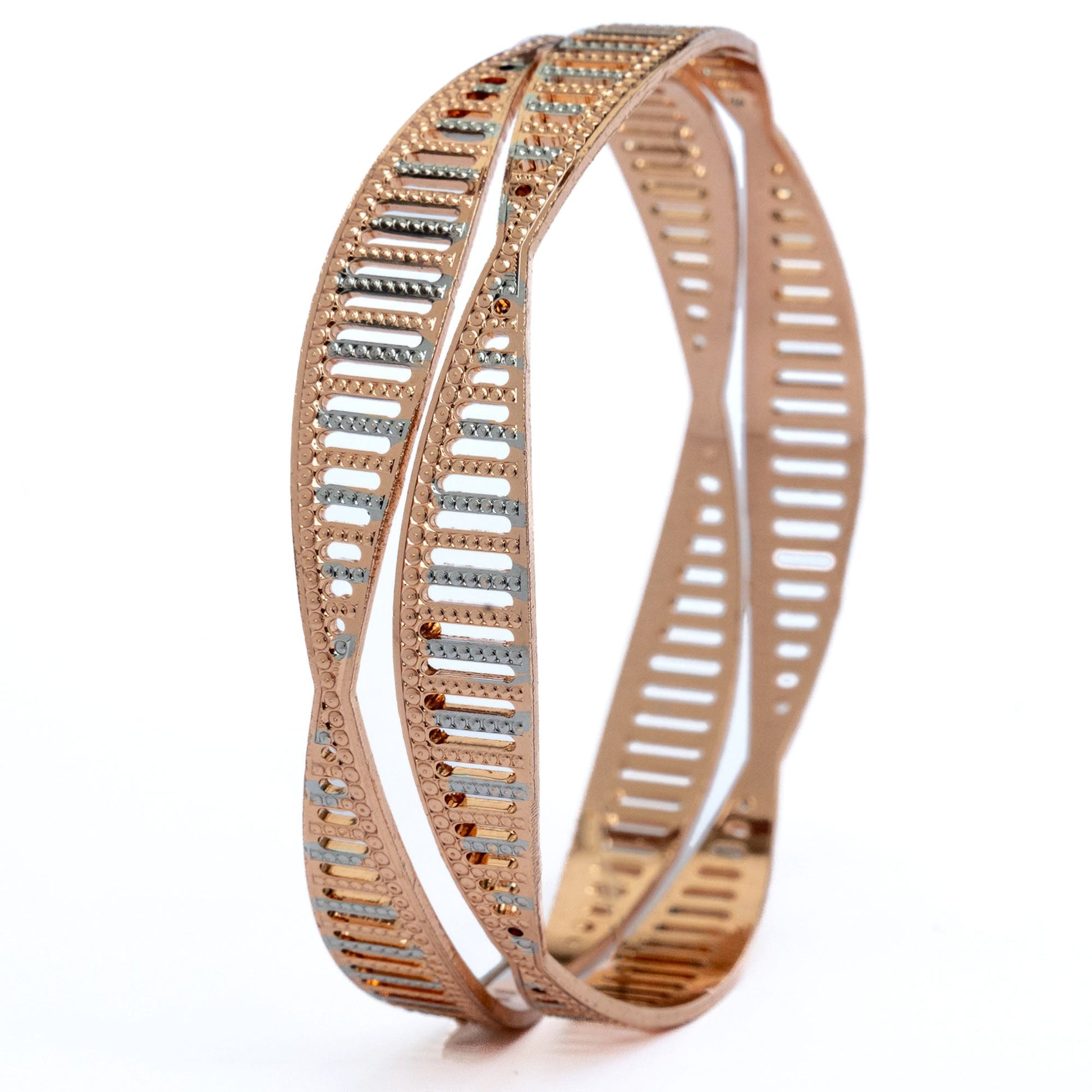Bangles - Rose Gold and Silver Plated Bangles with Elegant Detailing - Opal Touch