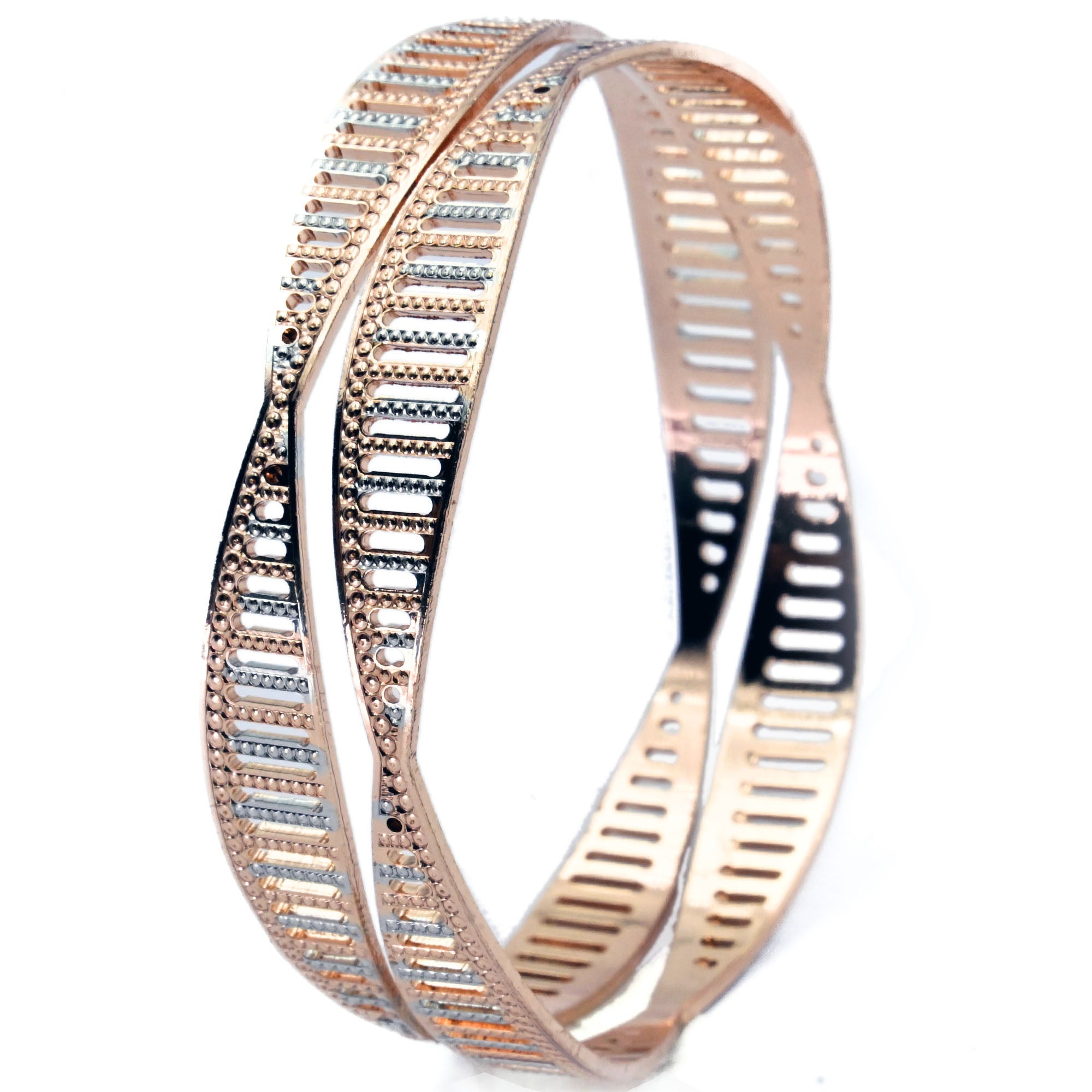 Bangles - Rose Gold and Silver Plated Bangles with Elegant Detailing - Opal Touch
