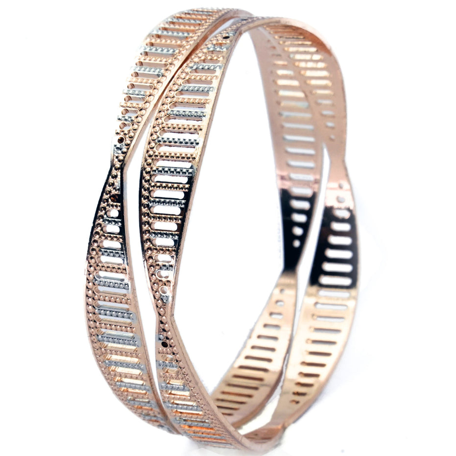 Bangles - Rose Gold and Silver Plated Bangles with Elegant Detailing - Opal Touch