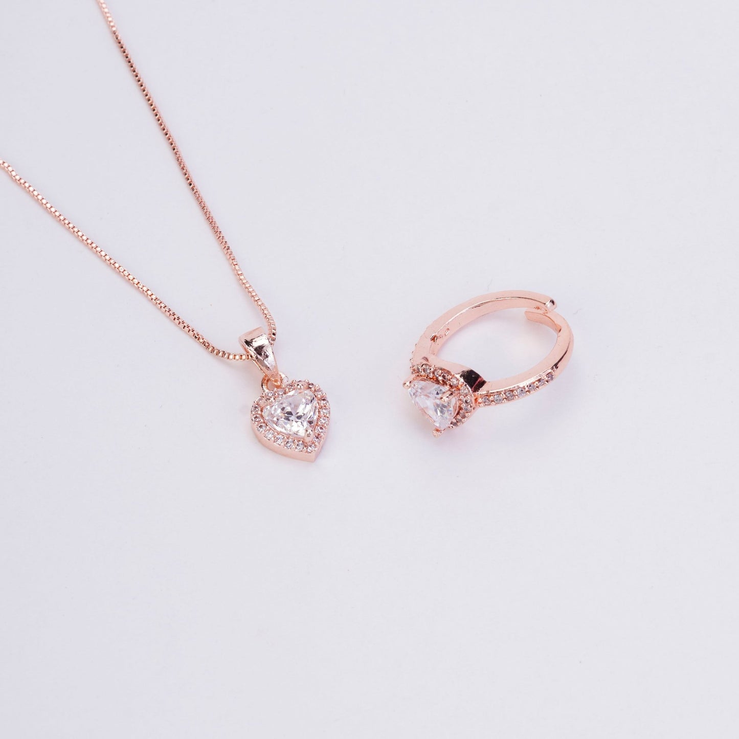 Rose Gold Elegance Locket and Ring Combo - Opal Touch