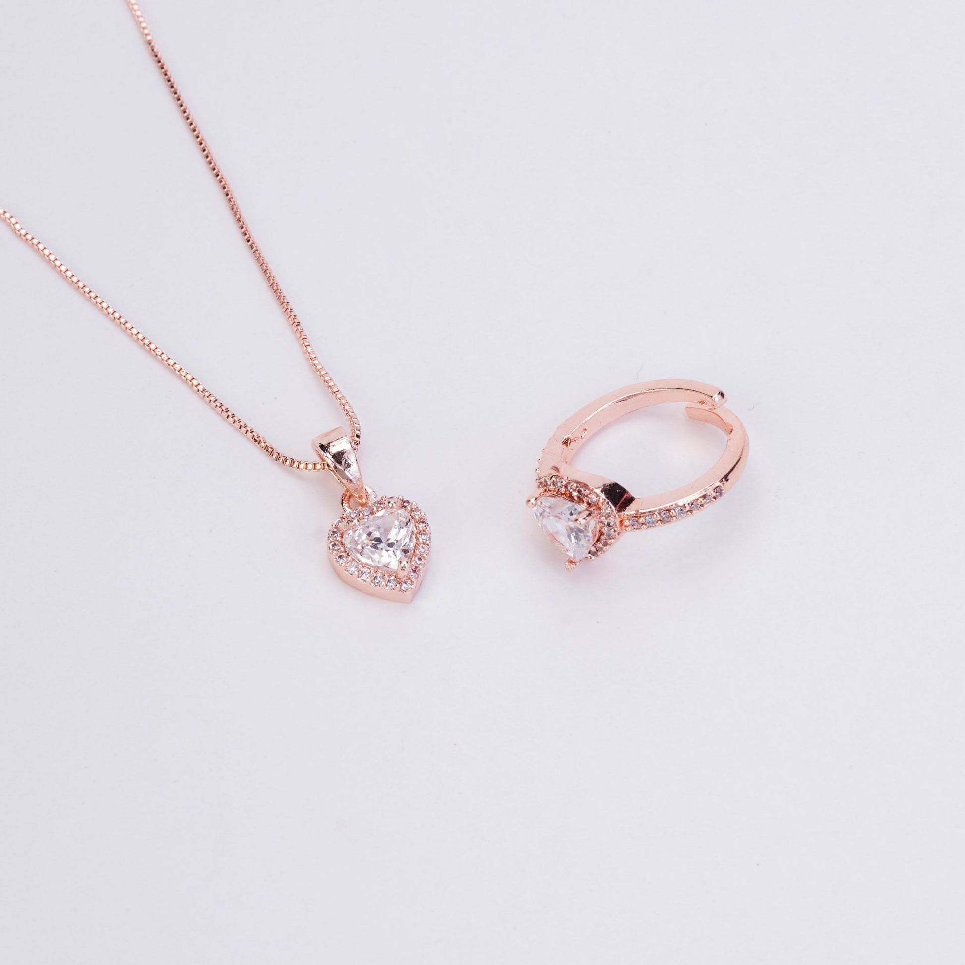 Rose Gold Elegance Locket and Ring Combo - Opal Touch