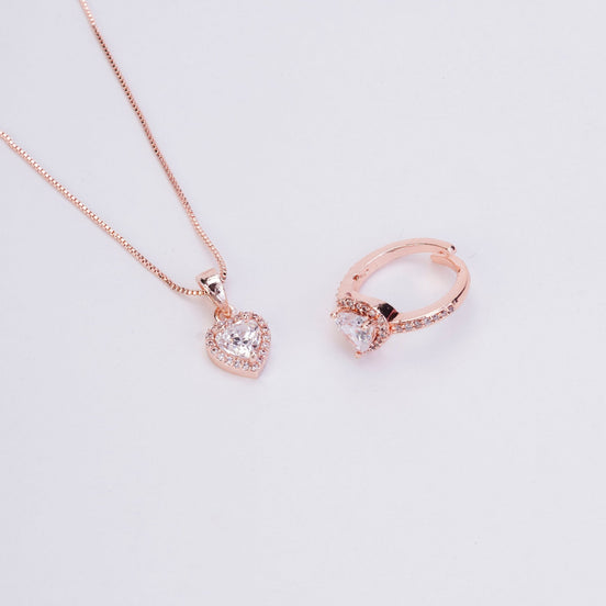 Rose Gold Elegance Locket and Ring Combo - Opal Touch