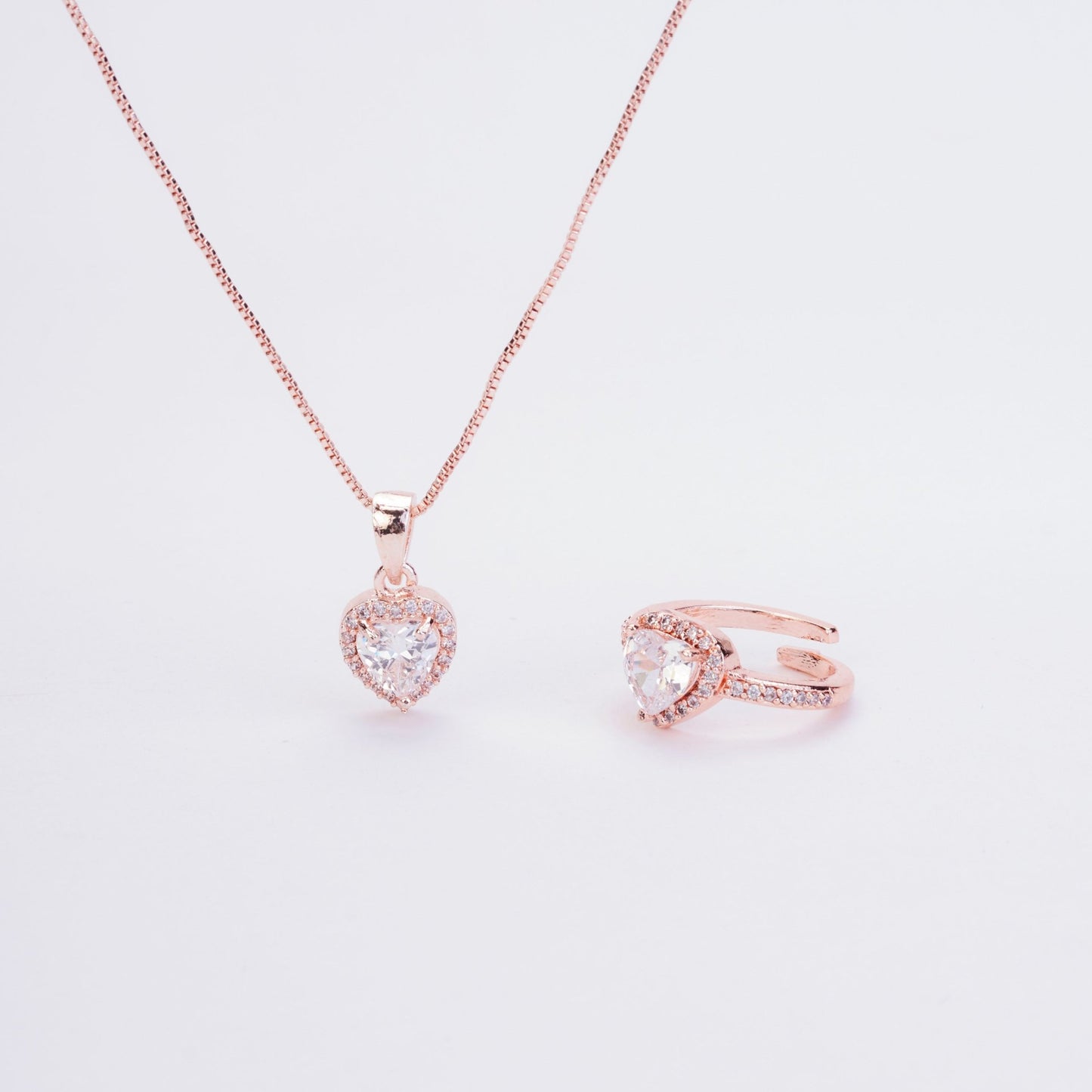 Rose Gold Elegance Locket and Ring Combo - Opal Touch