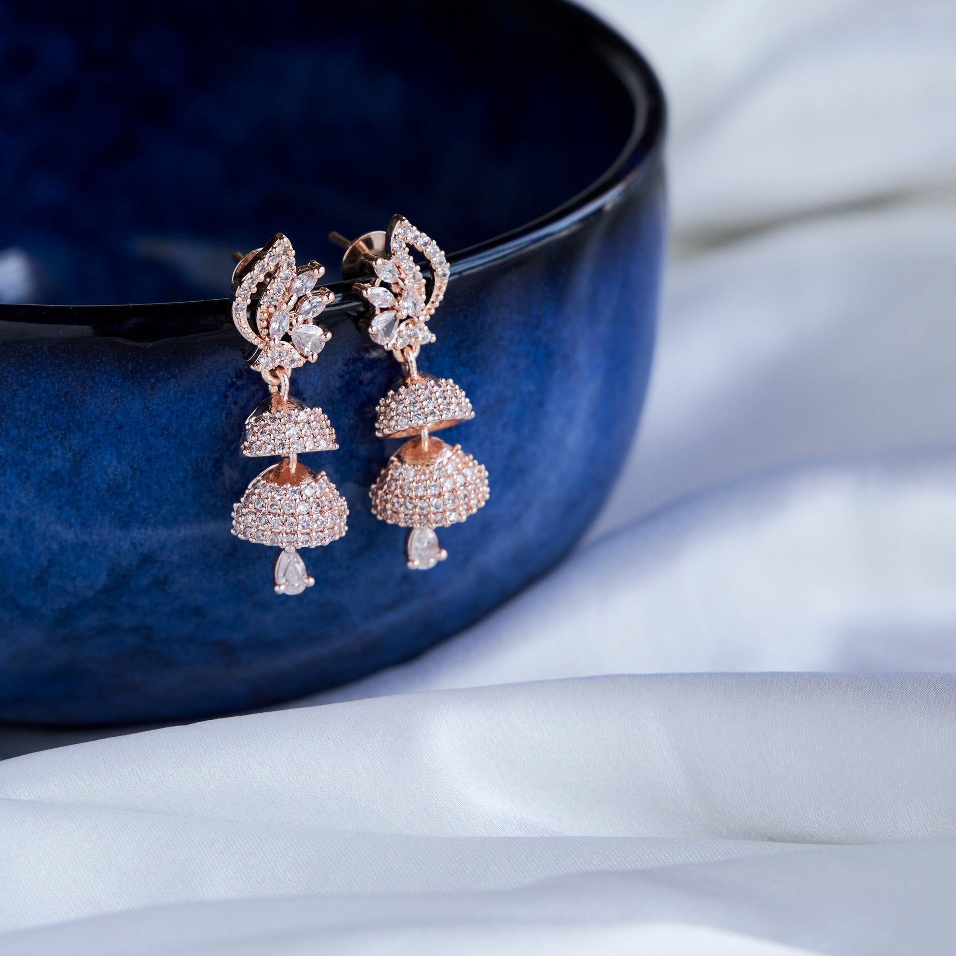 Jhumka - Rose Gold Gleam Layered Jhumkas - Opal Touch