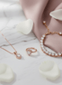Rose Gold Heart Jewelry Set - Pendant , Ring & Bracelet with Sparkling Stones - Opal Touch