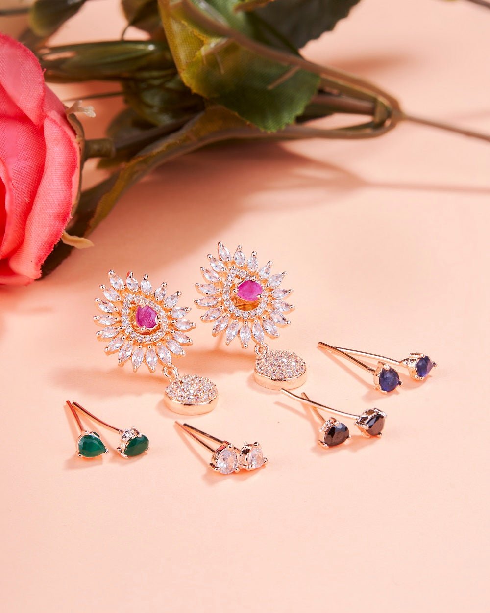 Opal Touch - Rose Gold Plated 5 Color Changeable Earrings - Earrings