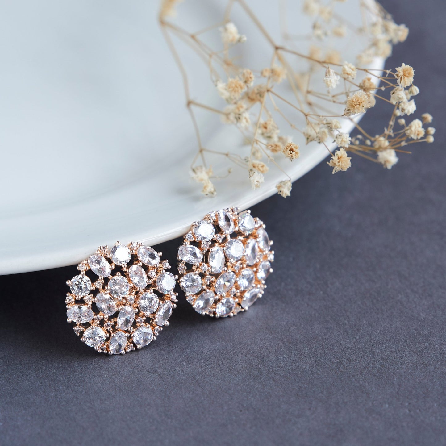 Studs - Rose Gold White opulence Studs - Opal Touch