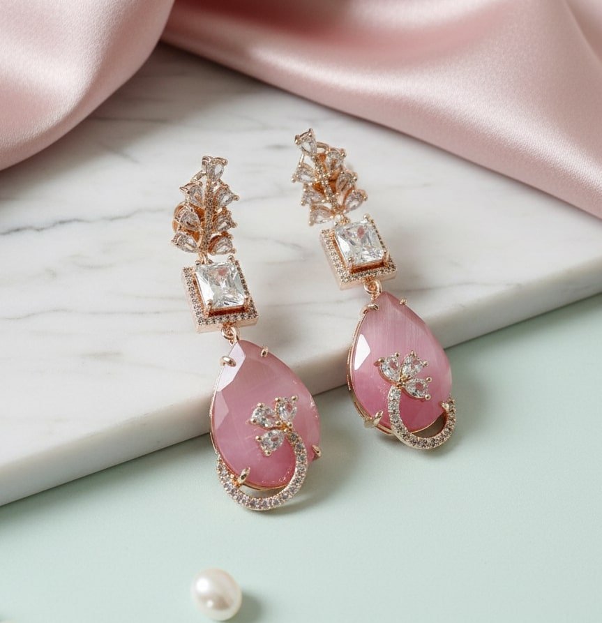 Rose Quartz Elegance Earrings - Opal Touch