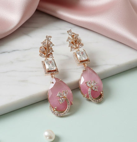 Rose Quartz Elegance Earrings - Opal Touch