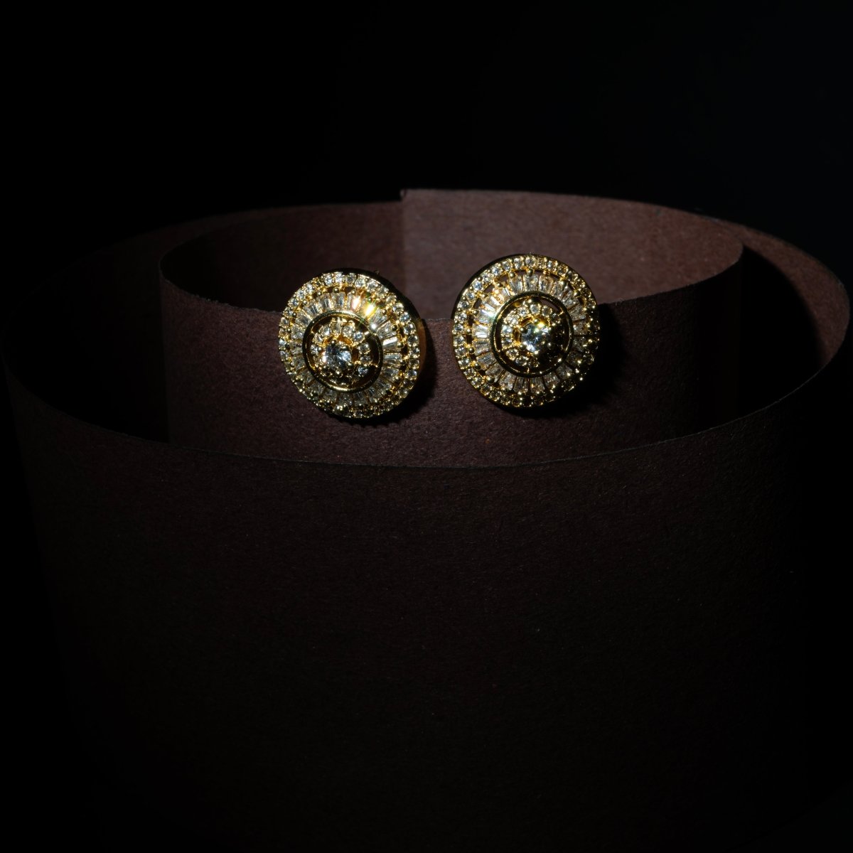 Round Cubic Zirconia Gold Plated Stud Earrings - Opal Touch