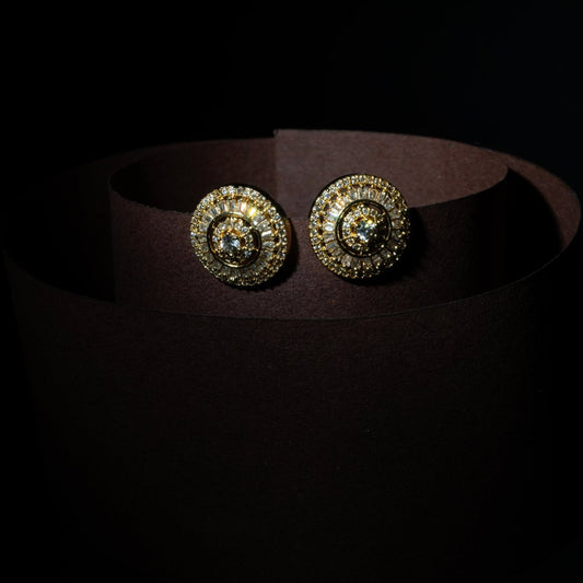 Round Cubic Zirconia Gold Plated Stud Earrings - Opal Touch