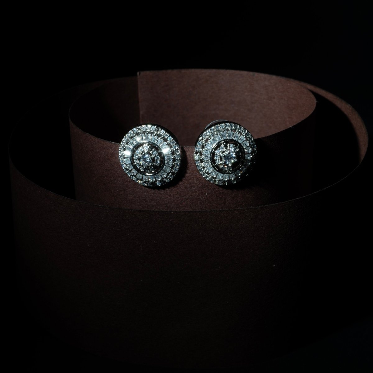 Round Cubic Zirconia Rhodium Plated Stud Earrings - Opal Touch