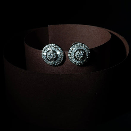 Round Cubic Zirconia Rhodium Plated Stud Earrings - Opal Touch