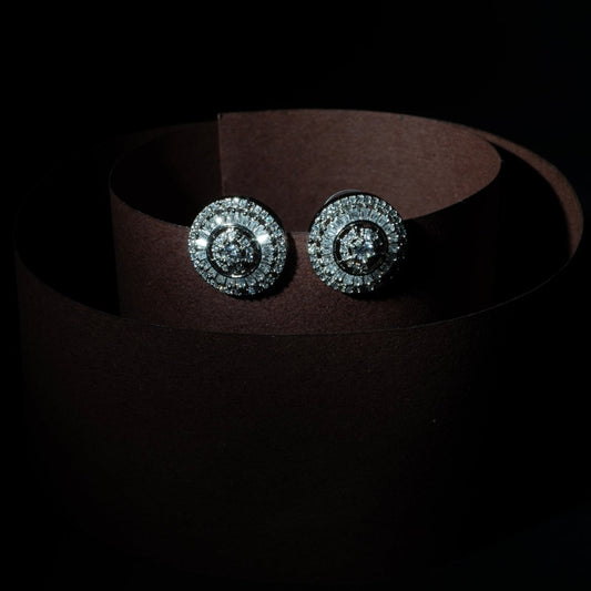 Round Cubic Zirconia Rhodium Plated Stud Earrings - Opal Touch