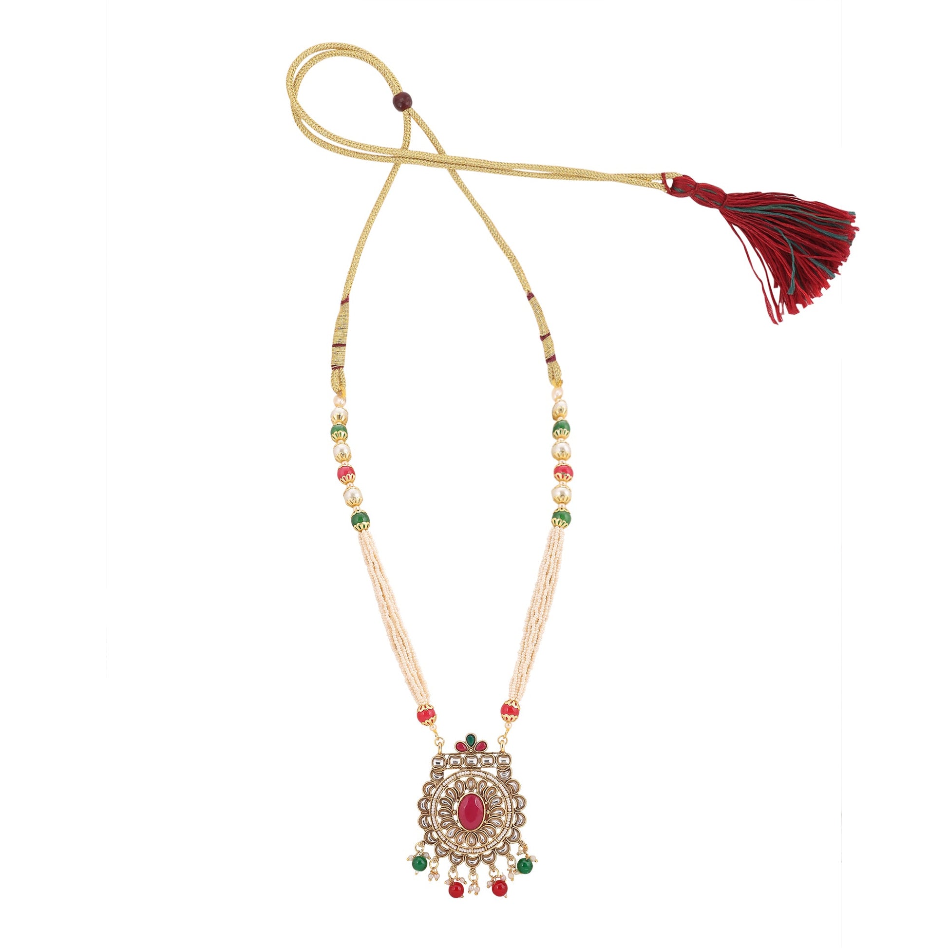 Opal Touch - Round Multicolor Polki Kundan Moti Mala - Necklace