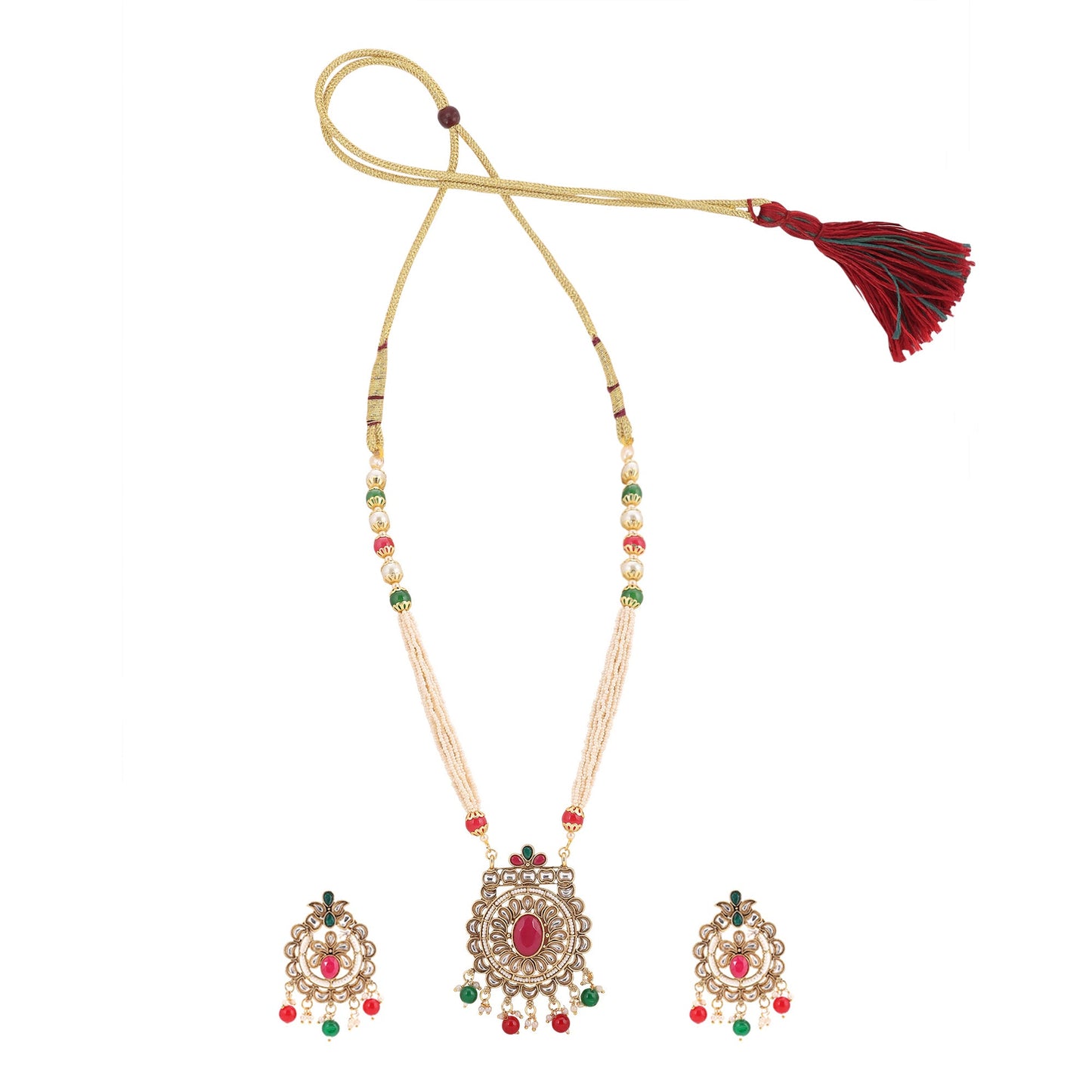 Opal Touch - Round Multicolor Polki Kundan Moti Mala - Necklace