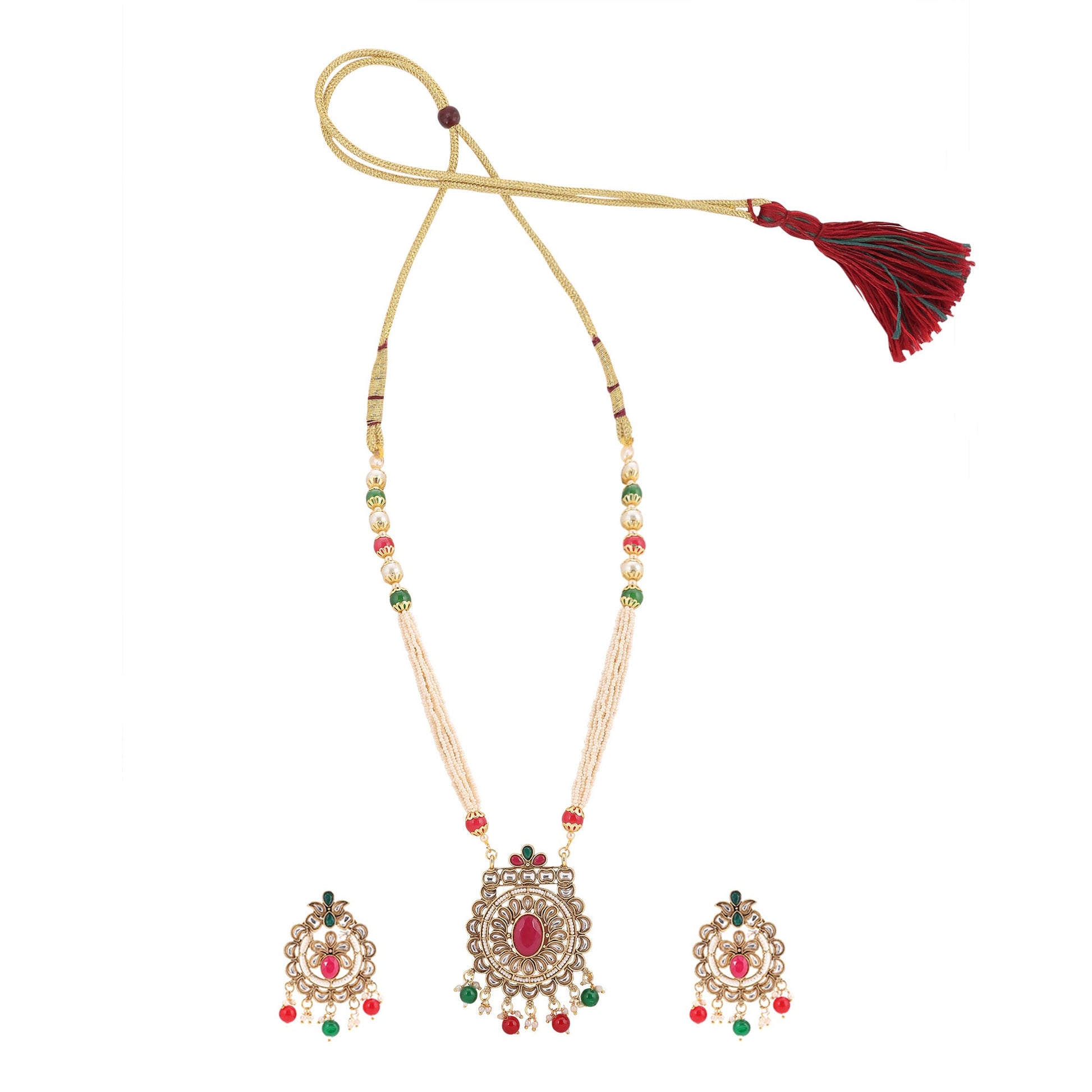 Opal Touch - Round Multicolor Polki Kundan Moti Mala - Necklace