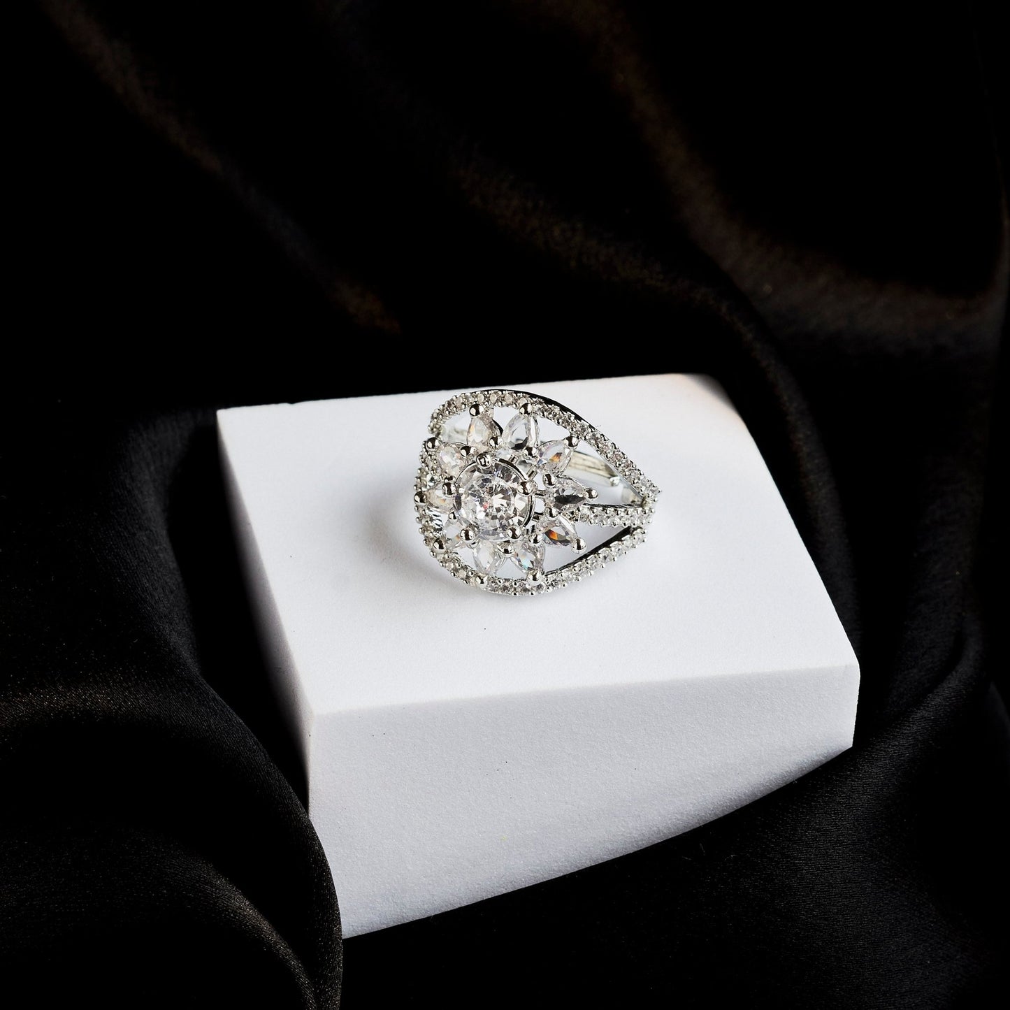 Rings - Royal Empress Rhodium Ring - Opal Touch