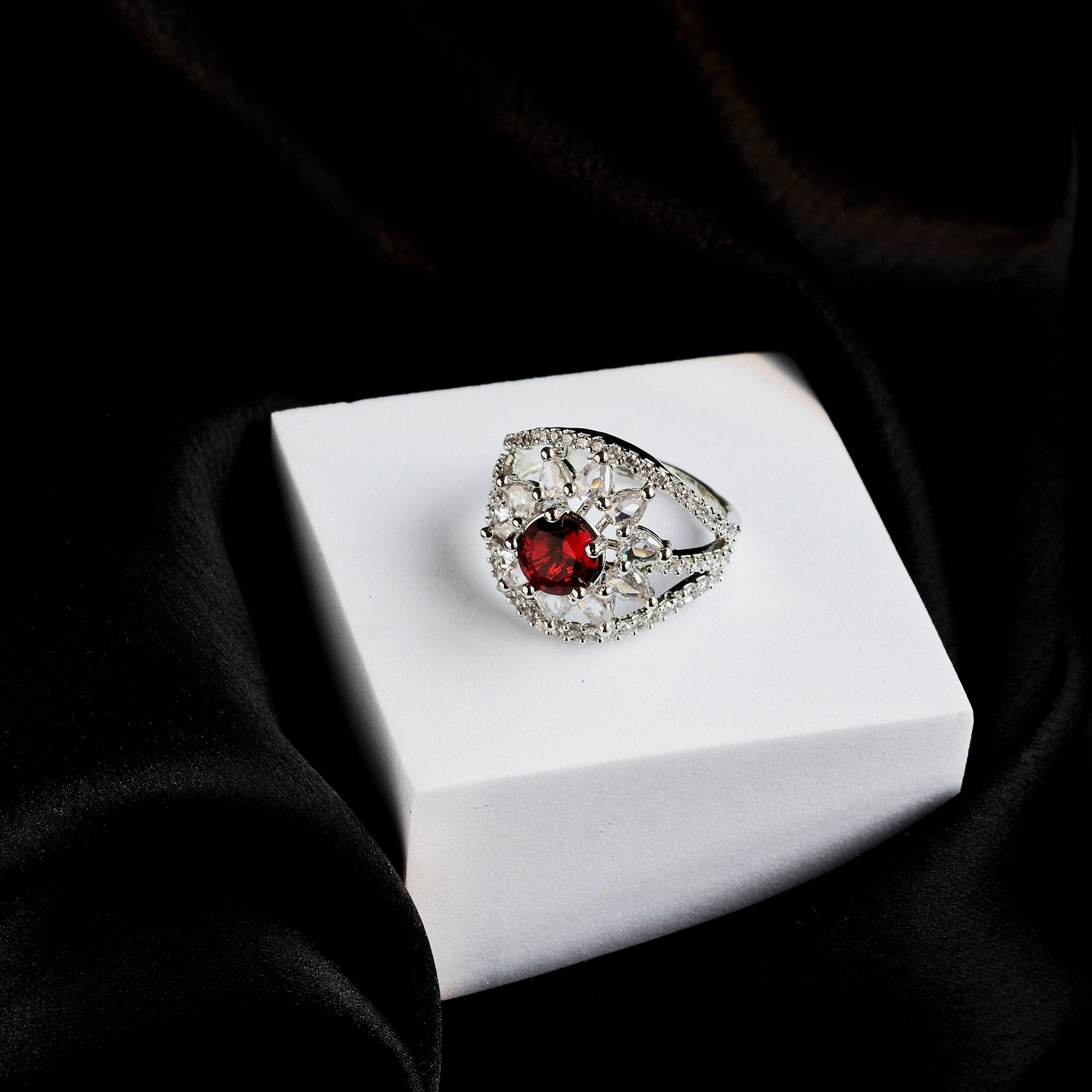Rings - Royal Empress Rhodium Ring - Opal Touch