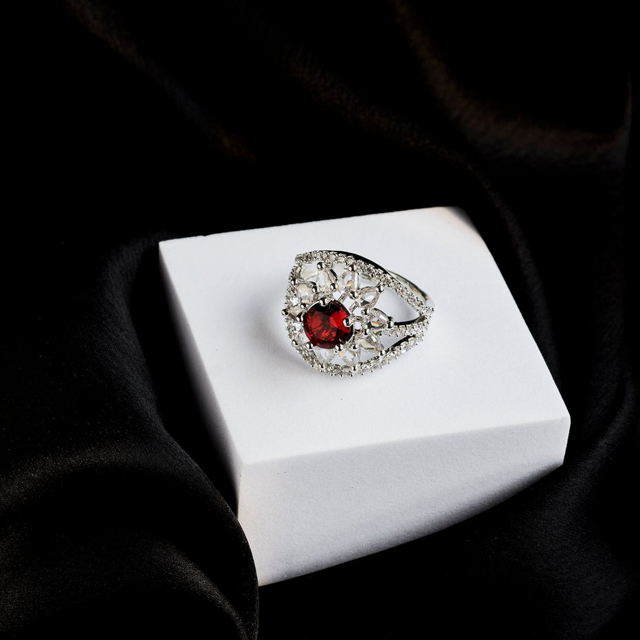 Rings - Royal Empress Rhodium Ring - Opal Touch