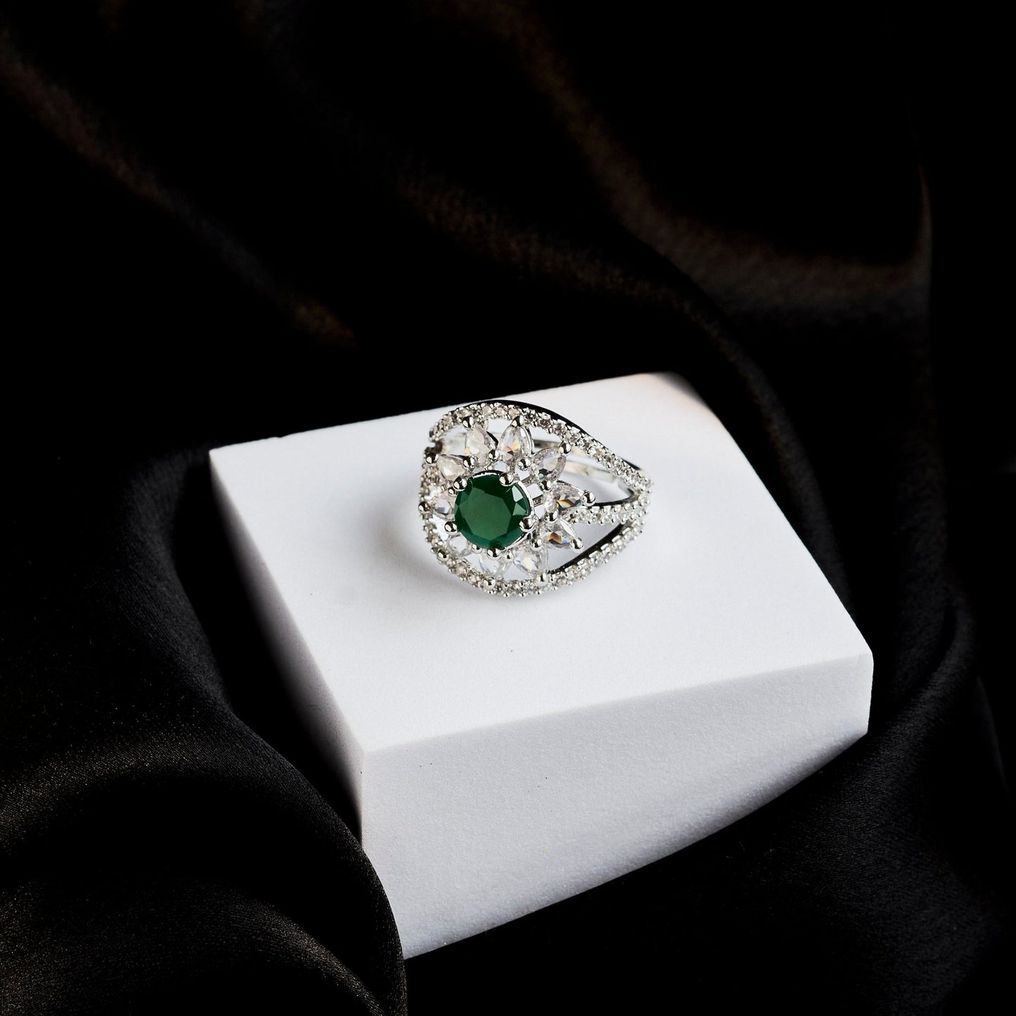 Rings - Royal Empress Rhodium Ring - Opal Touch