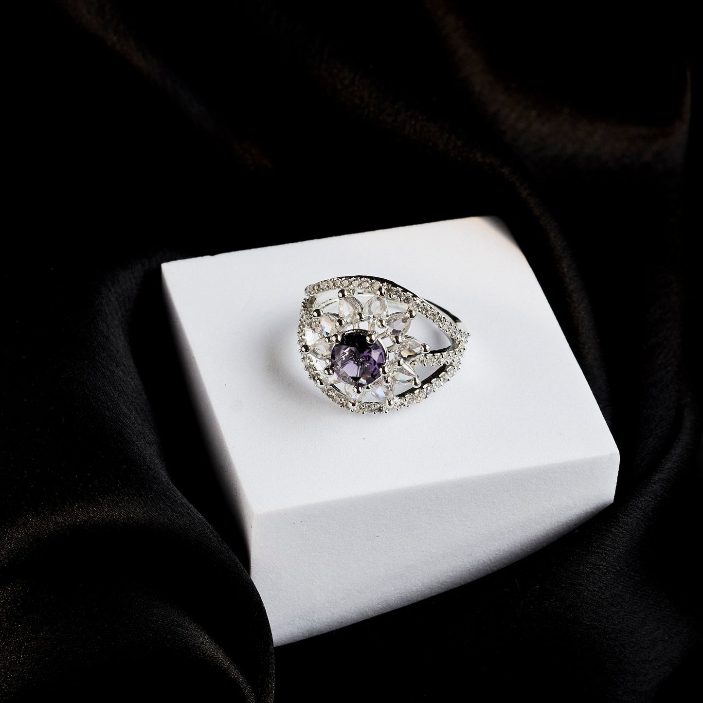 Rings - Royal Empress Rhodium Ring - Opal Touch