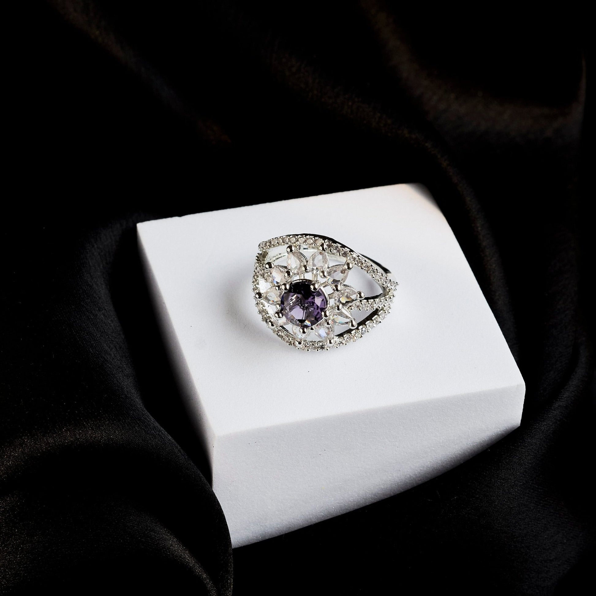 Rings - Royal Empress Rhodium Ring - Opal Touch