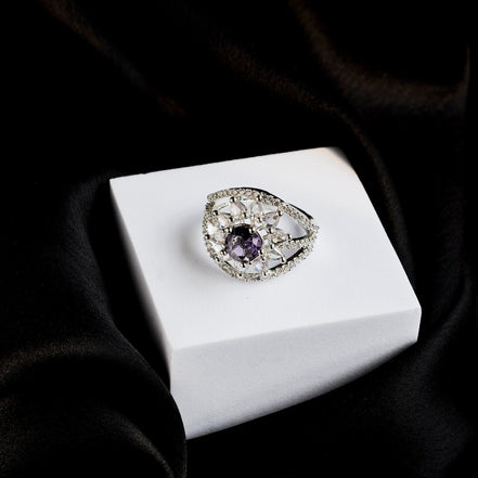Rings - Royal Empress Rhodium Ring - Opal Touch
